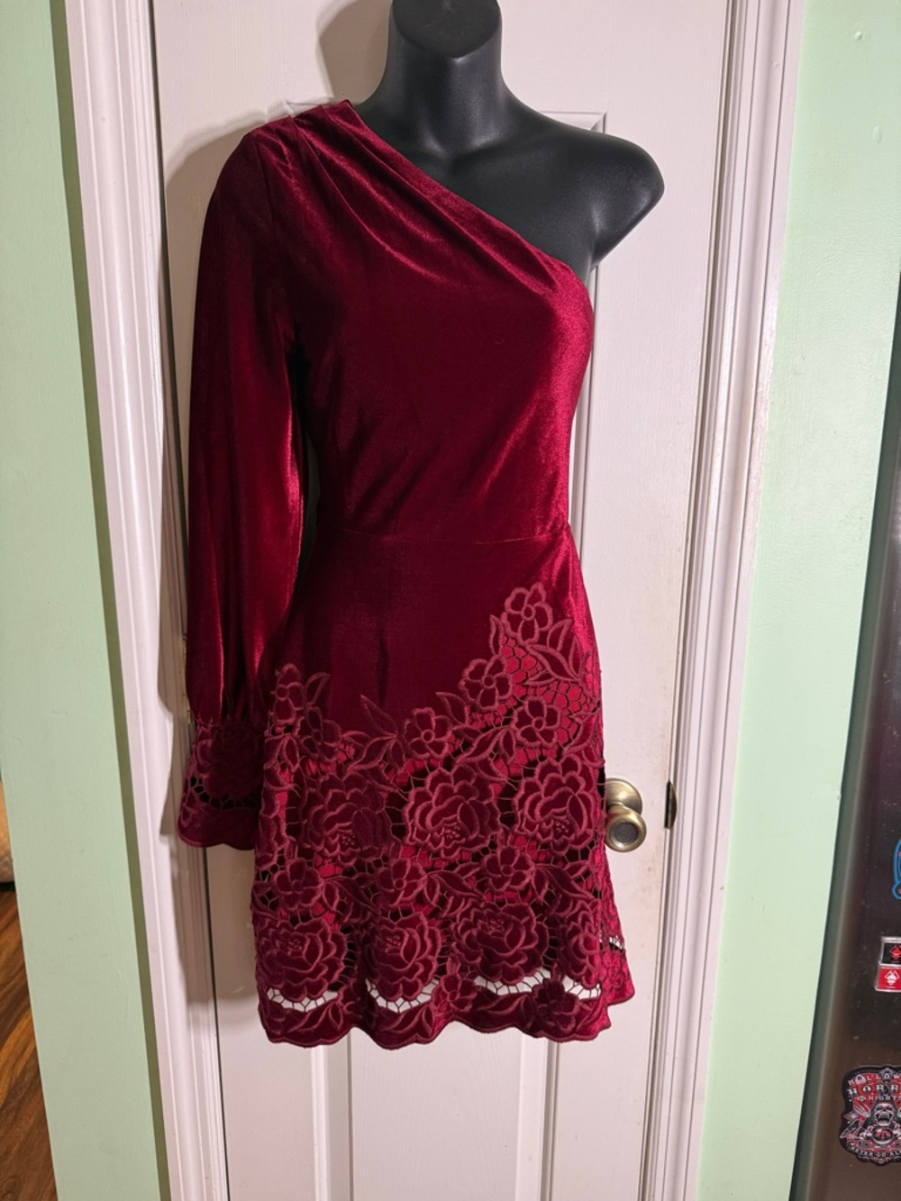 Layered With Love Red Champagne Wishes Velvet One Shoulder Mini Dress Size M